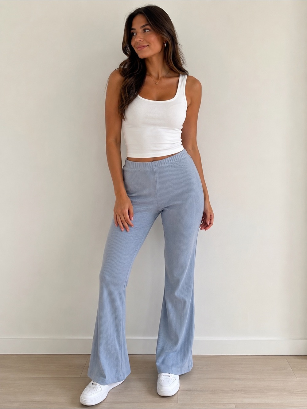 WAYF Decker Rib Knit Flare Leg Pants Light Blue Size XS